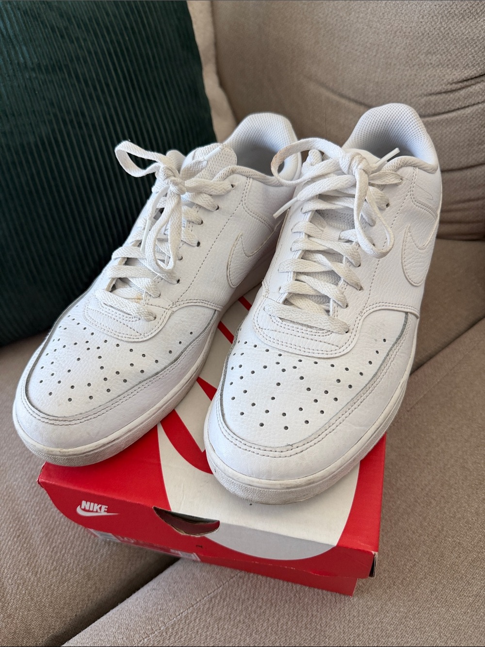 Men's White Leather Low-Top Court Sneakers